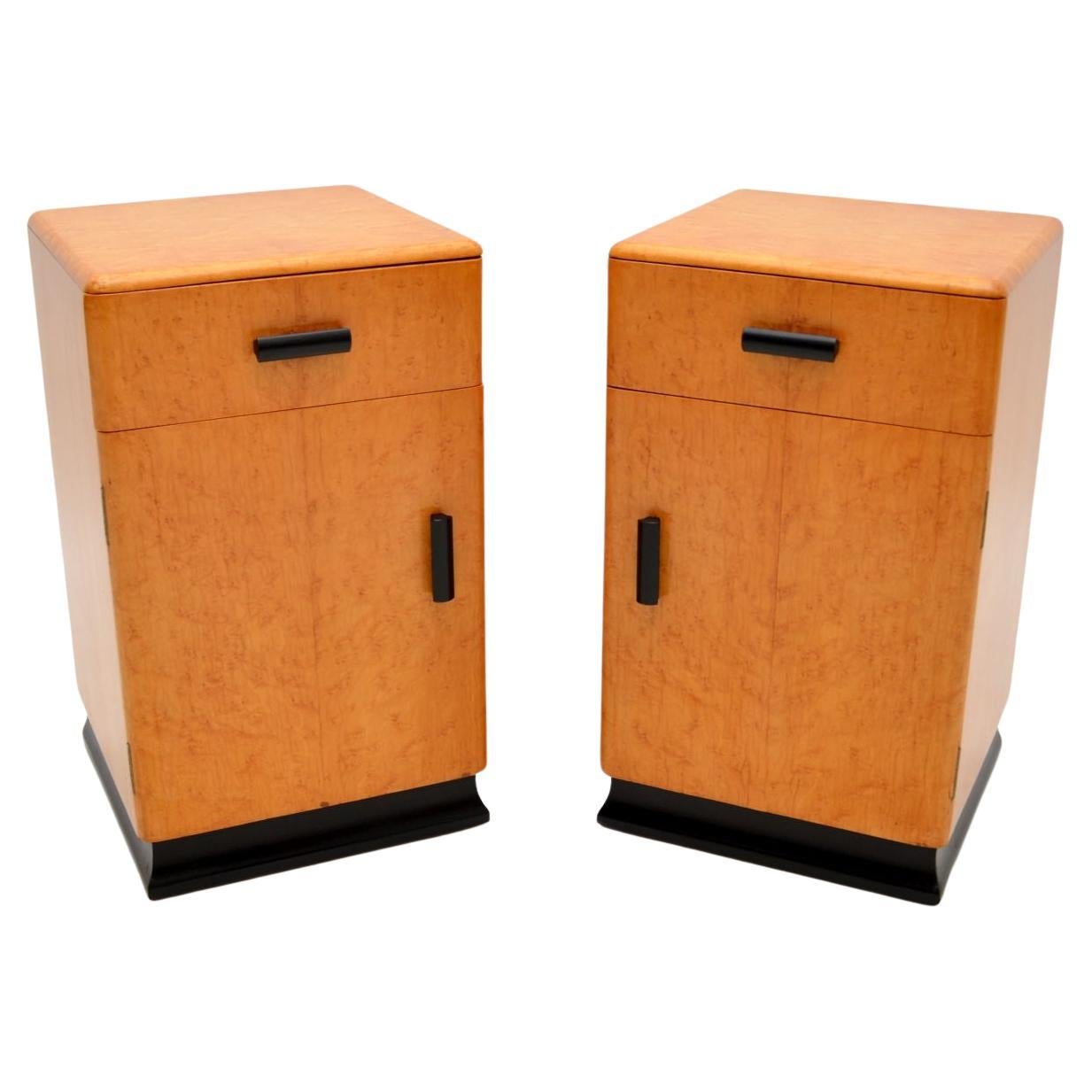 Pair of Art Deco Birds Eye Maple Bedside Cabinets For Sale