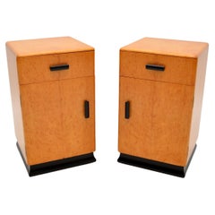 Vintage Pair of Art Deco Birds Eye Maple Bedside Cabinets