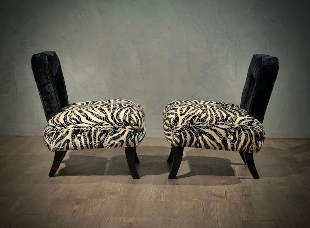 Art Deco Black and White Velvet French Armchairs, 1920 For Sale 1