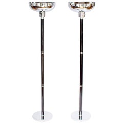 Vintage Pair of Art Deco Black Bakelite and Chromed Metal Uplighter Floor Lamps