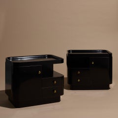 Pair Of Art Deco Black Lacquer Bedside Cabinets