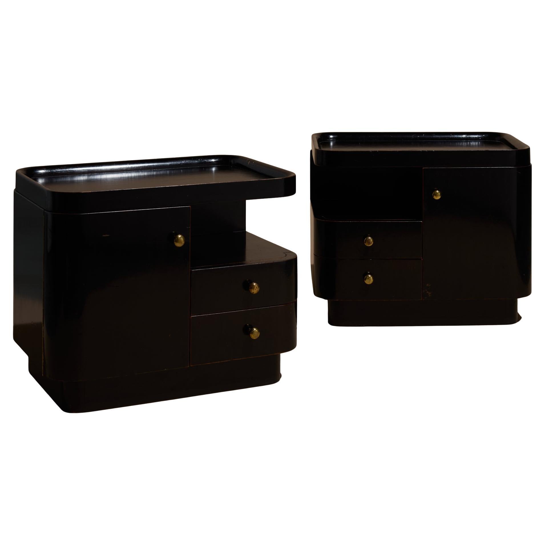 Pair Of Art Deco Black Lacquer Bedside Cabinets