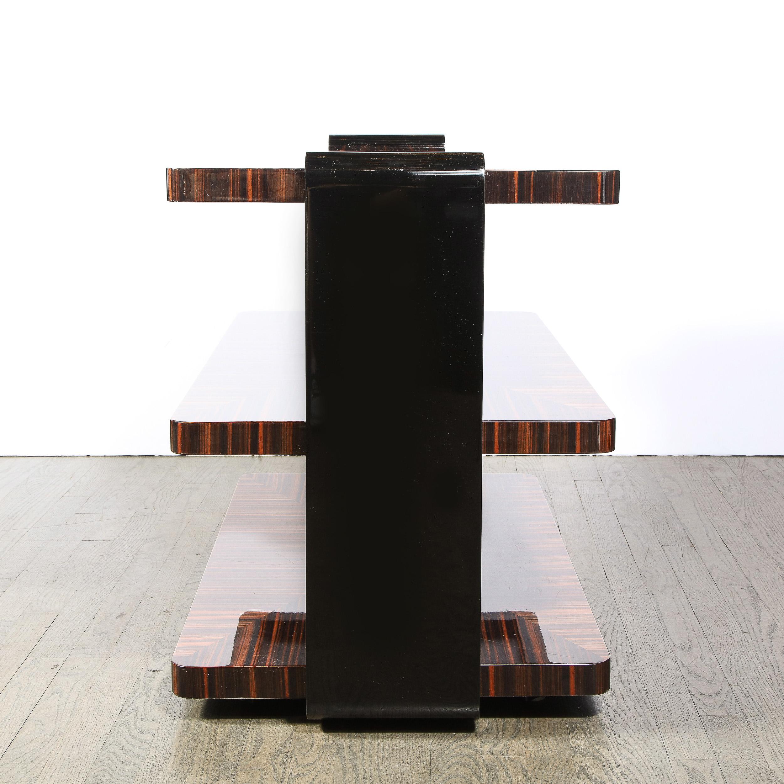 Pair of Art Deco Black Lacquer & Bookmatched Macassar Ebony Occasional Tables 9