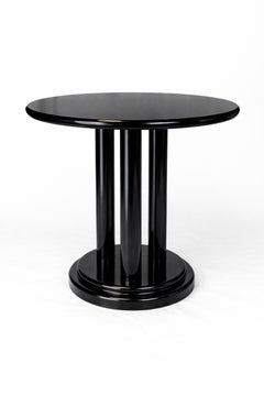 Pair of Art Deco Black Lacquer Chestnut Pedestal Tables, 20th Century