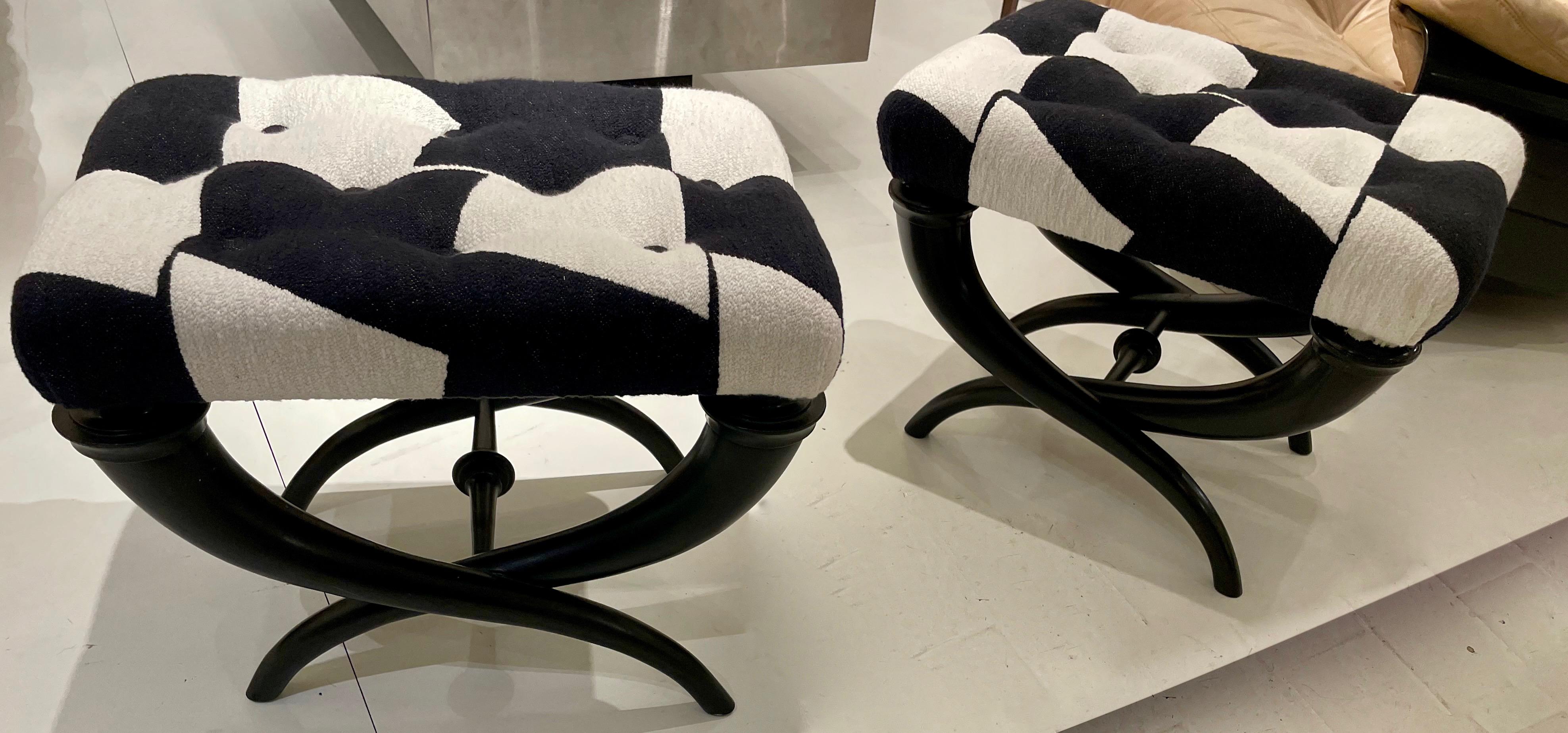 Pair of Art Deco Black Lacquer Ottomans Attributed by Dominique France 1935. In Excellent Condition In Brussels, BE