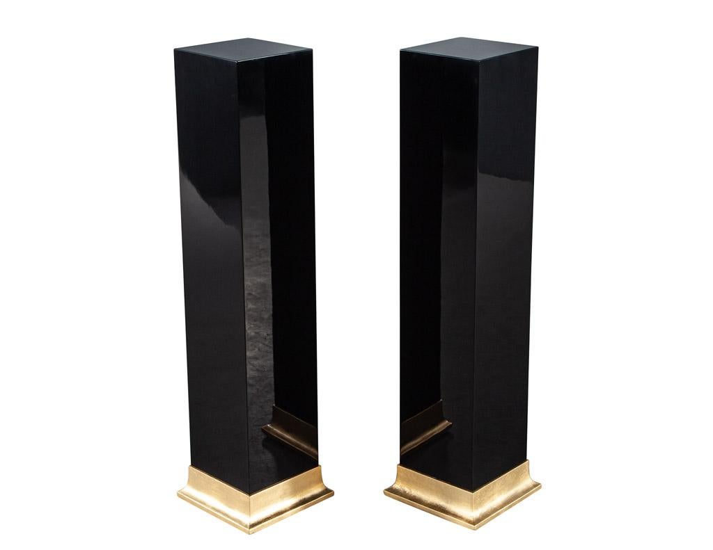 Late 20th Century Pair of Art Deco Black Lacquer Pedestal Columns For Sale