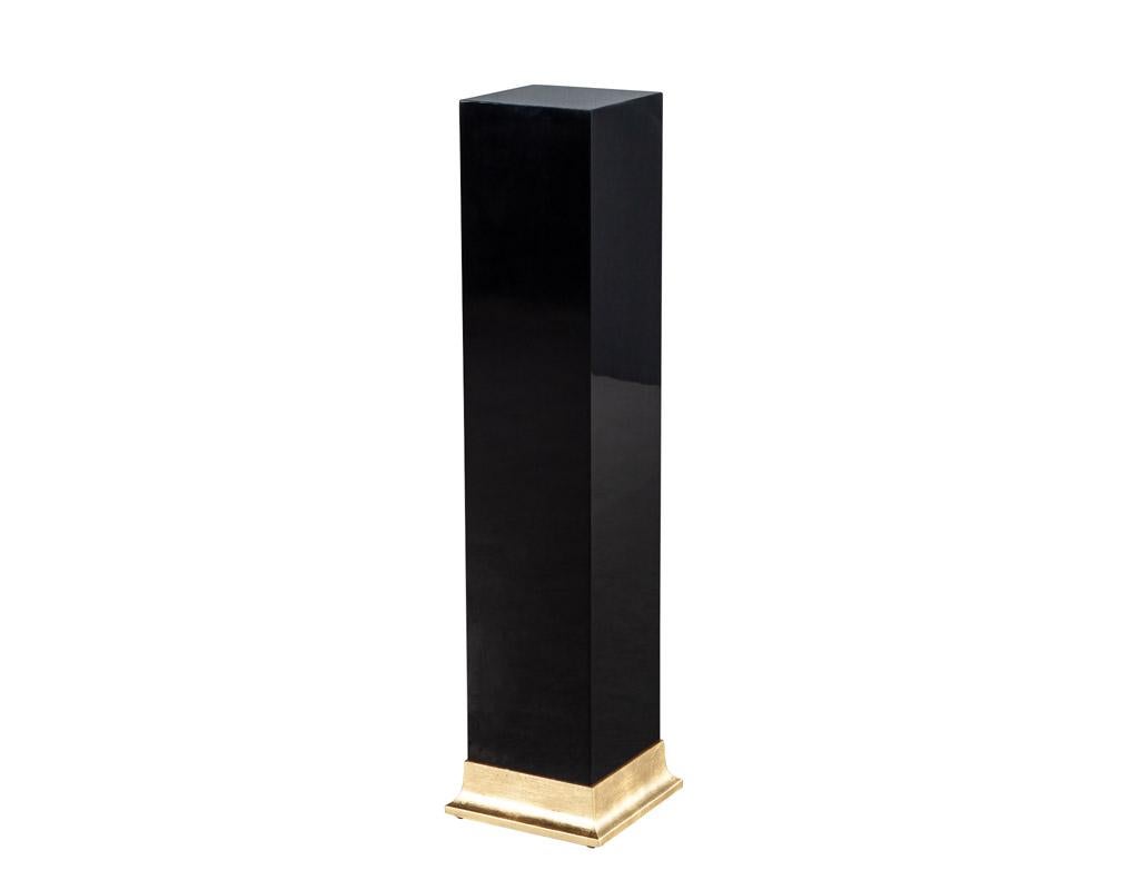 Gold Leaf Pair of Art Deco Black Lacquer Pedestal Columns For Sale