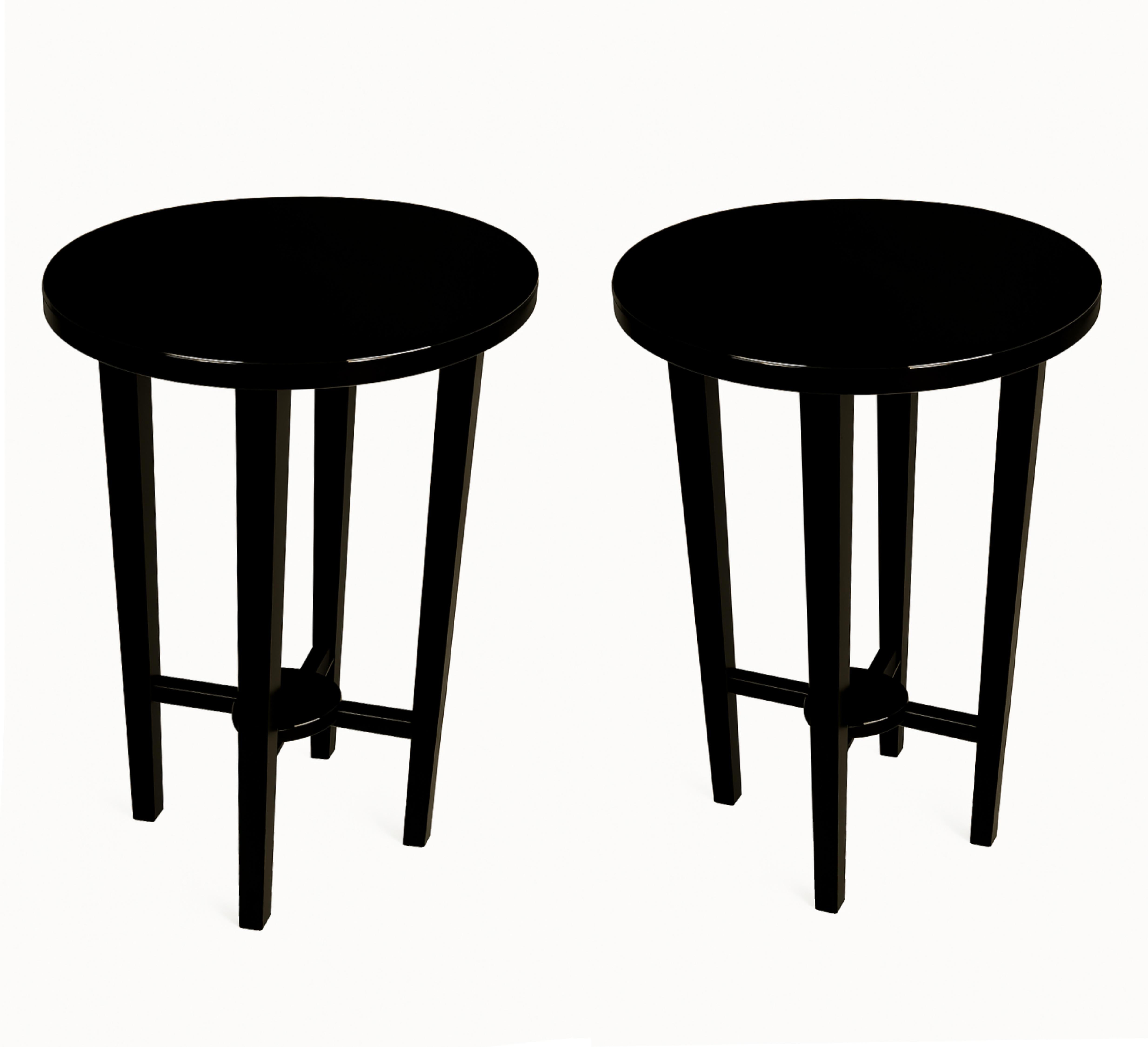 French Pair of Art Deco  Black Lacquer Pedestal Side Table, 20th Century For Sale