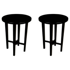 Pair of Art Deco  Black Lacquer Pedestal Side Table, 20th Century