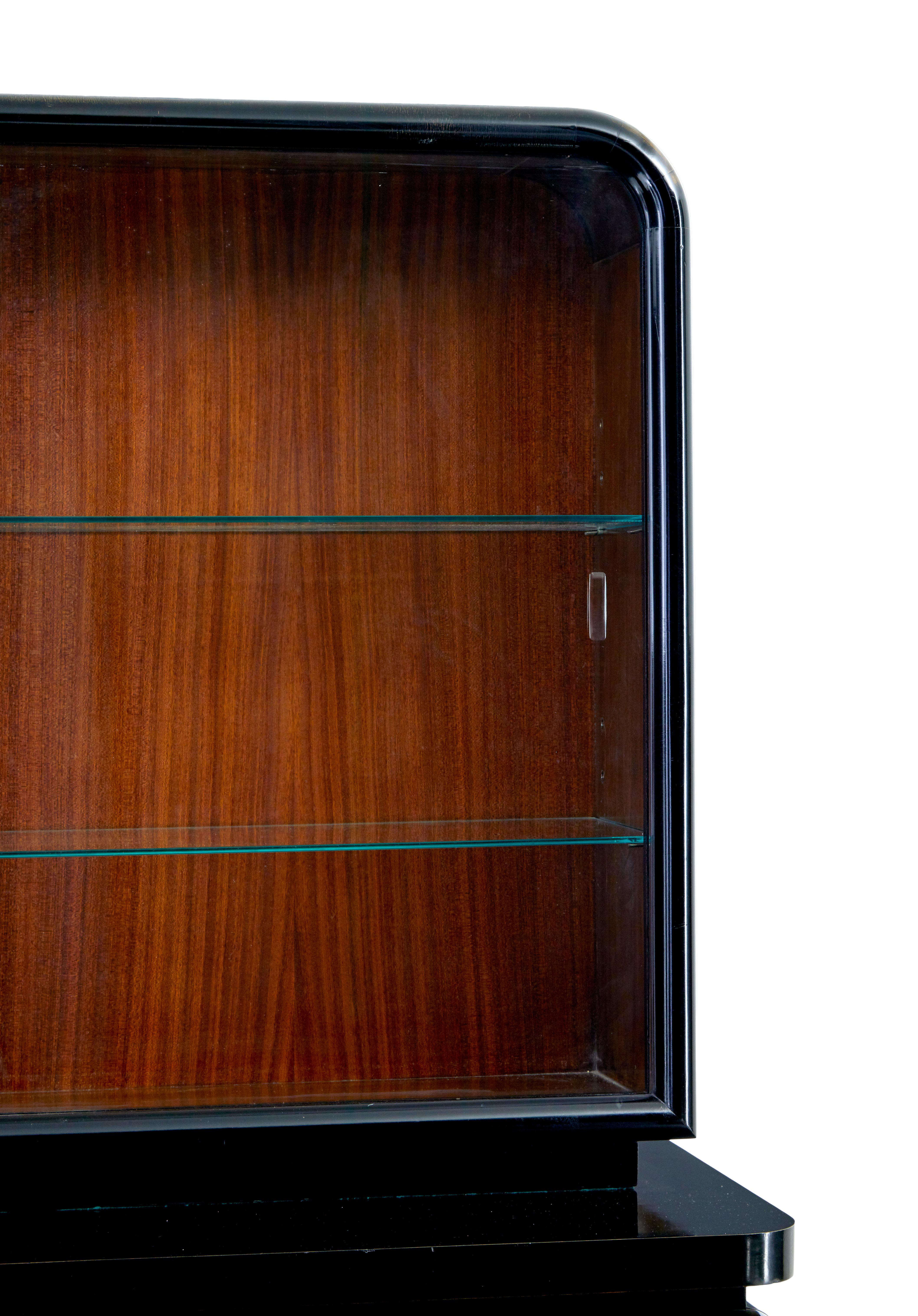 Pair of art deco black lacquered glazed cabinets For Sale 3