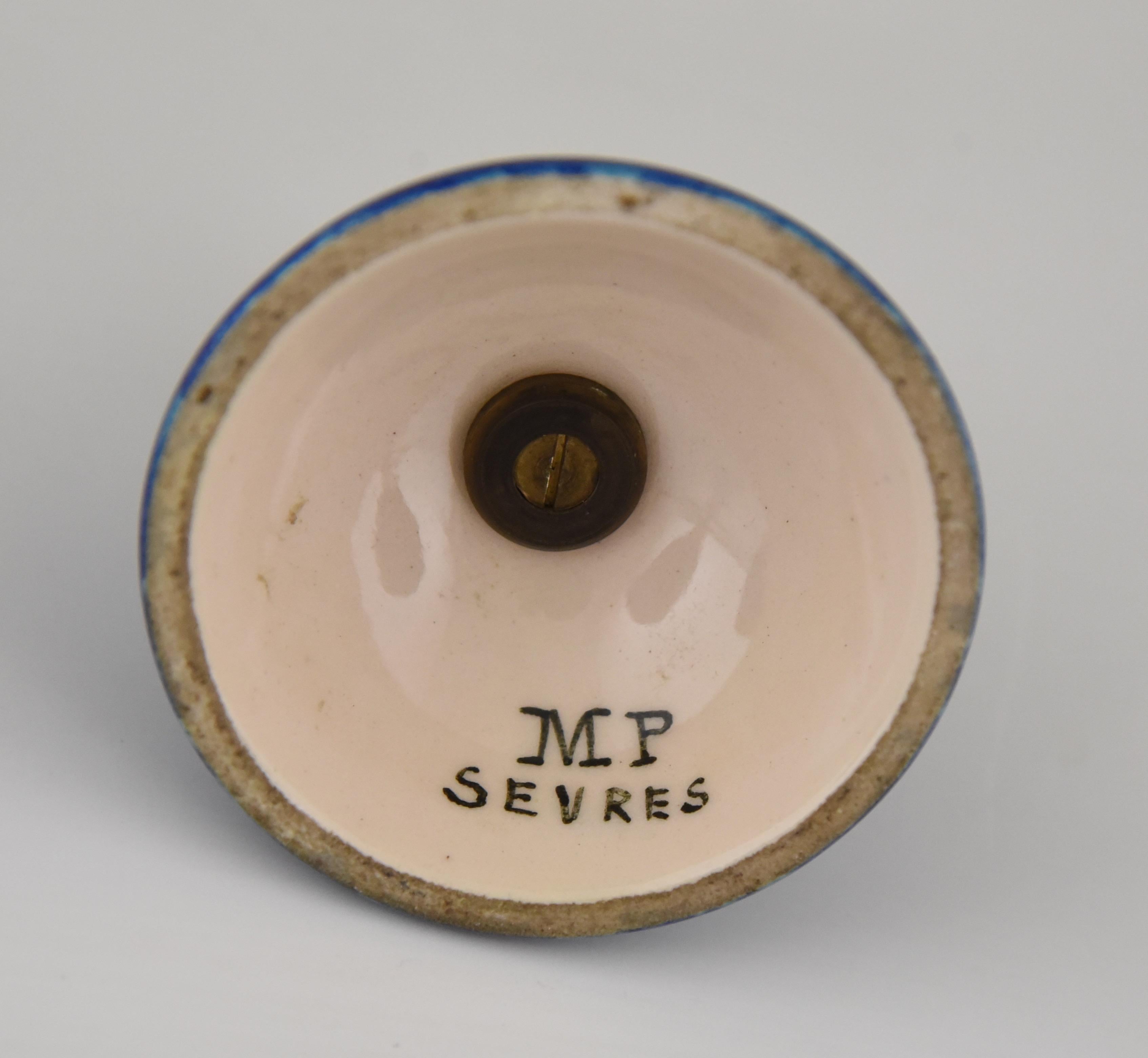 Pair of Art Deco Blue Ceramic Vases or Urns Paul Milet for Sèvres France, 1925 3