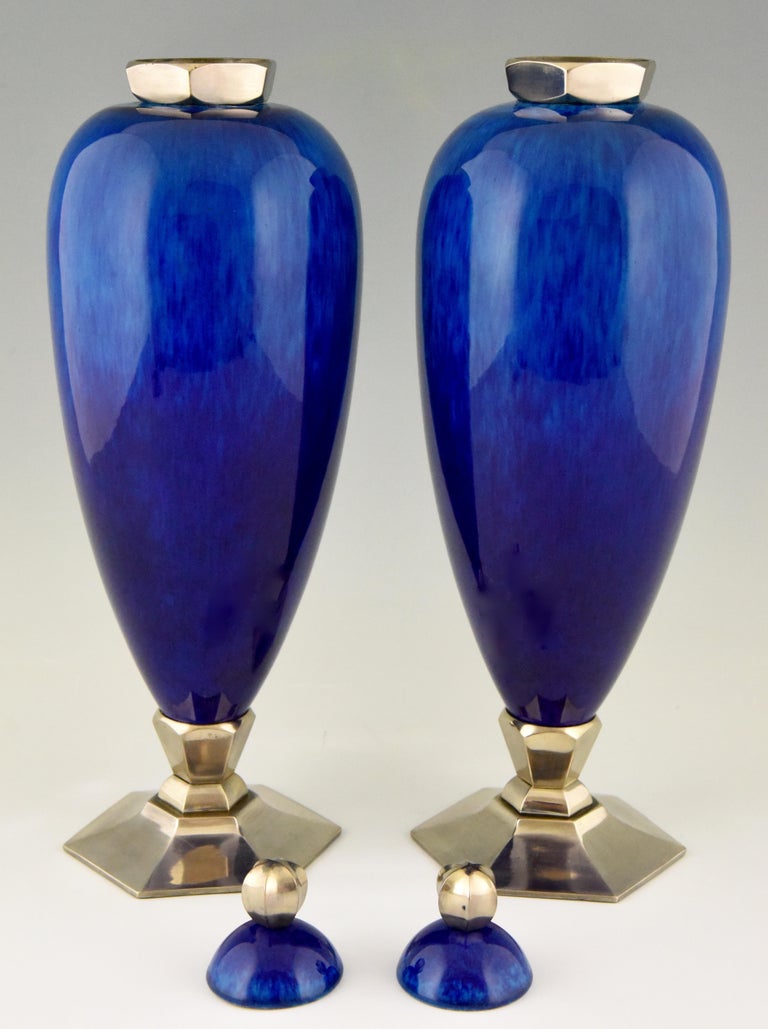 Pair of Art Deco Blue Ceramic Vases or Urns Paul Milet for Sèvres ...