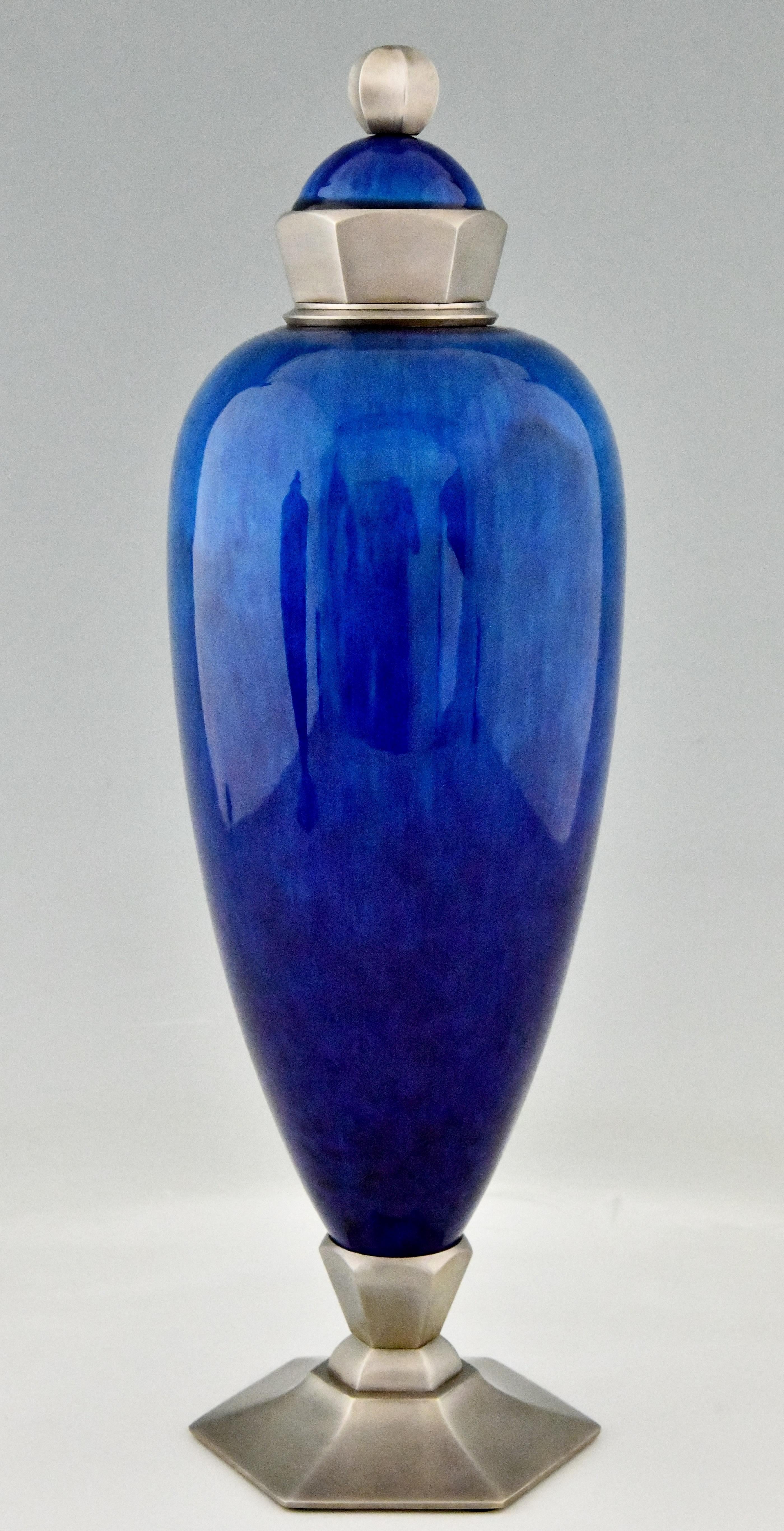 Pair of Art Deco Blue Ceramic Vases or Urns Paul Milet for Sèvres France, 1925 1