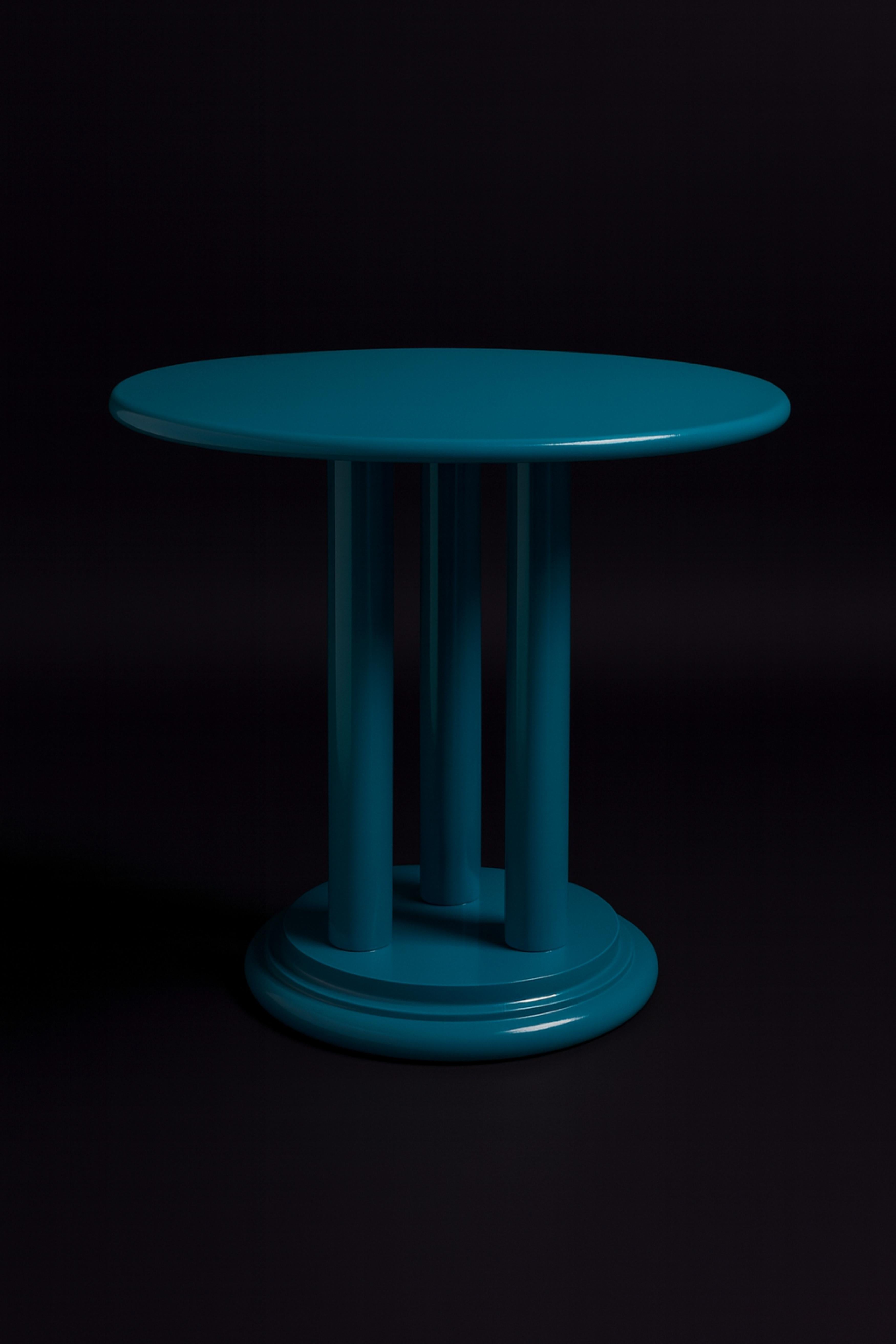 Pareja de Mesas de Pedestal Art Decó color pavo real azul, Siglo XX en venta 1