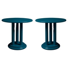 Pareja de Mesas de Pedestal Art Decó color pavo real azul, Siglo XX