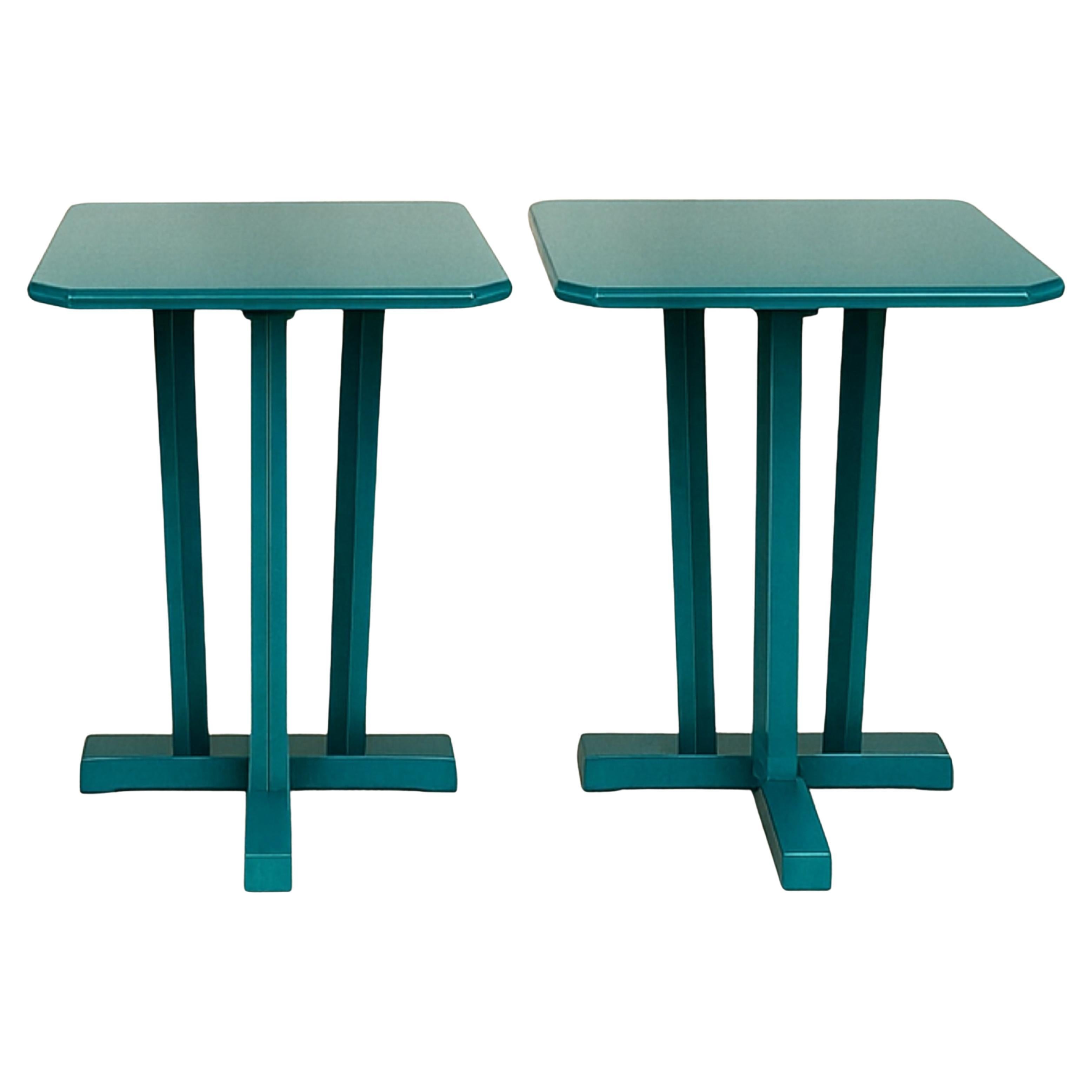 Pair of Art Deco Blue Peacock Color Walnut Bistro Coffee Table, 20th Century