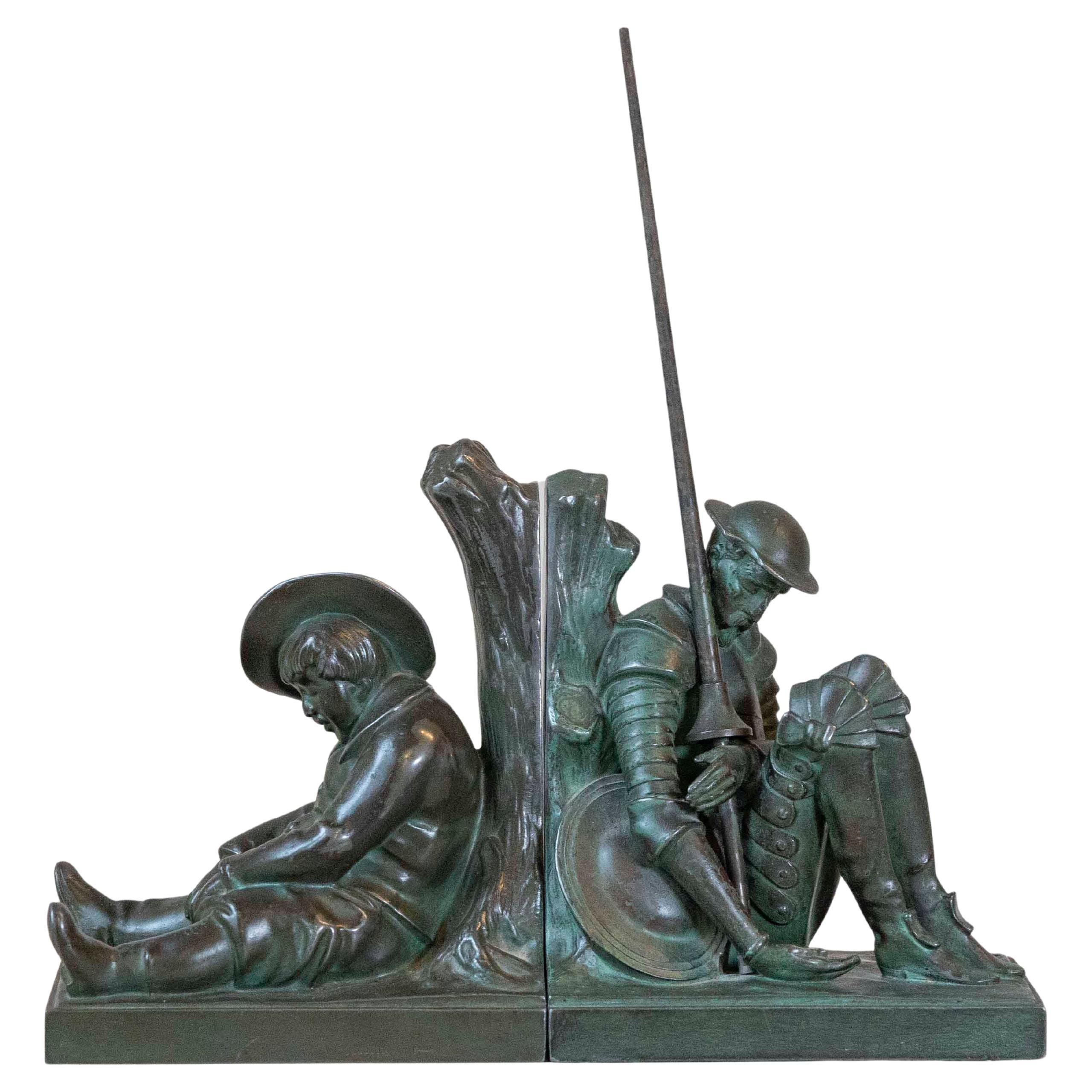 Paire de serre-livres Art Déco représentant Don Quichotte et Sancho Panza