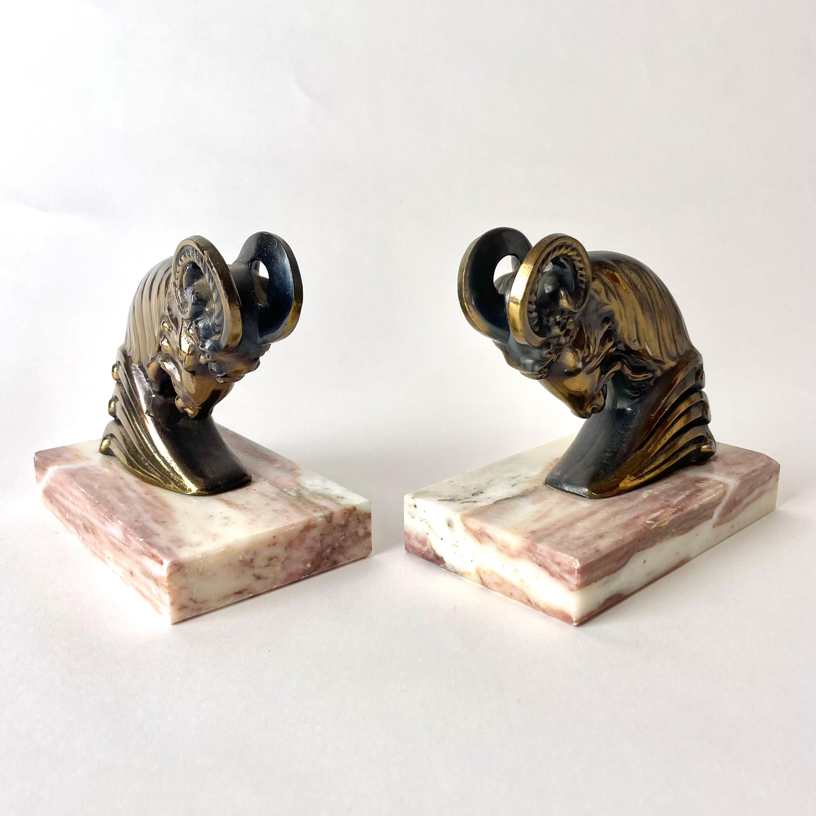 Pair of Art Deco Bookends from the 1930s with very period and powerful rams. In Good Condition For Sale In Knivsta, SE