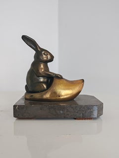 Pair of Art Deco Bookends in brass and marble, France 1930s