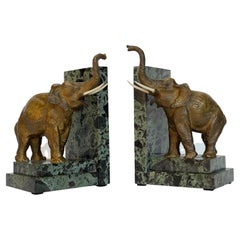 Vintage Pair of Art Deco Bookends in Bronze and Marble