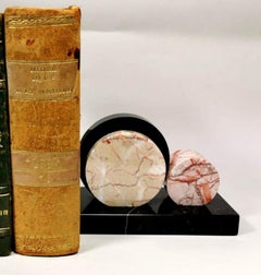 Art Deco Pair of  Bookends in Marble Marquinia and Rosalia, France, 1930