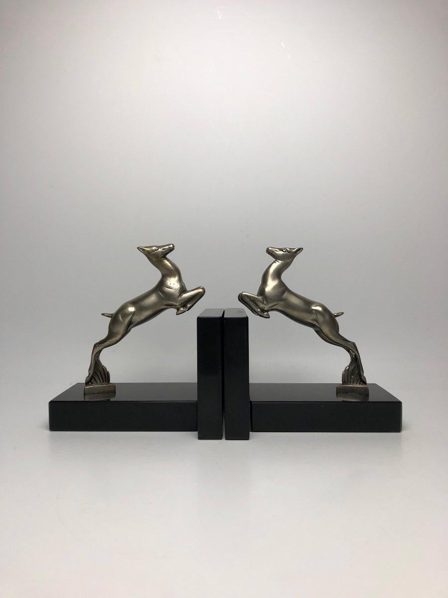 Pair of Art Deco Bookends in Silver Bronze For Sale 5