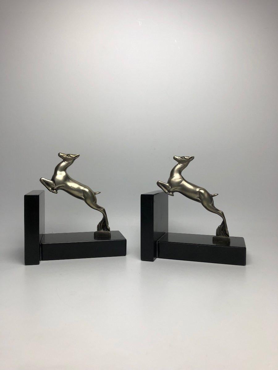 Pair of Art Deco Bookends in Silver Bronze For Sale 3