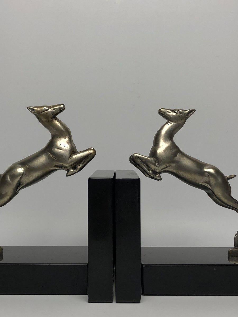 Pair of Art Deco Bookends in Silver Bronze For Sale 4