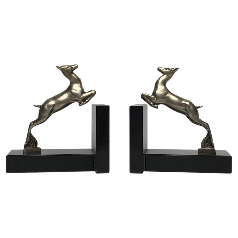 Pair of Art Deco Bookends in Silver Bronze