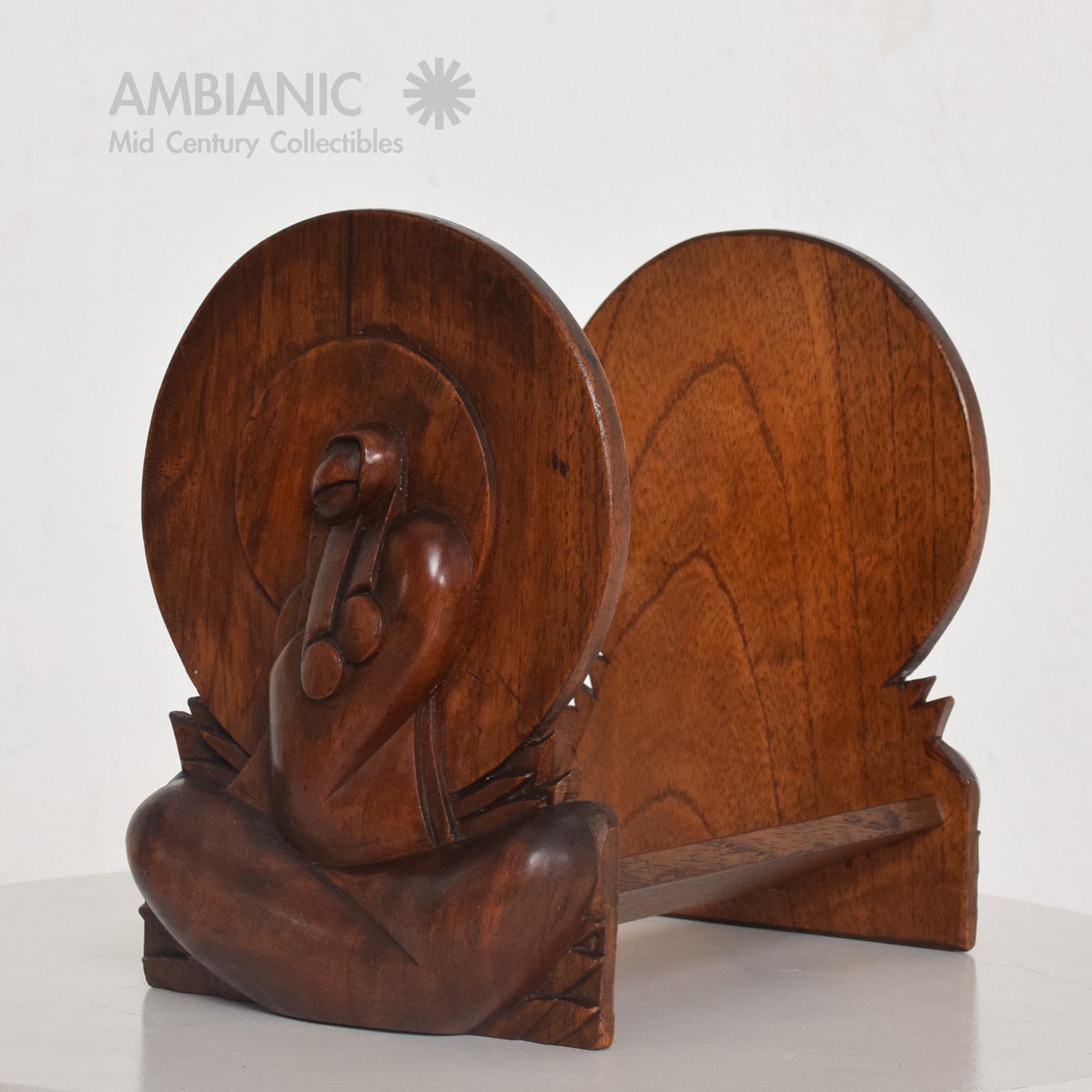 Pair of Art Deco Bookends in Solid Mahogany Wood 1