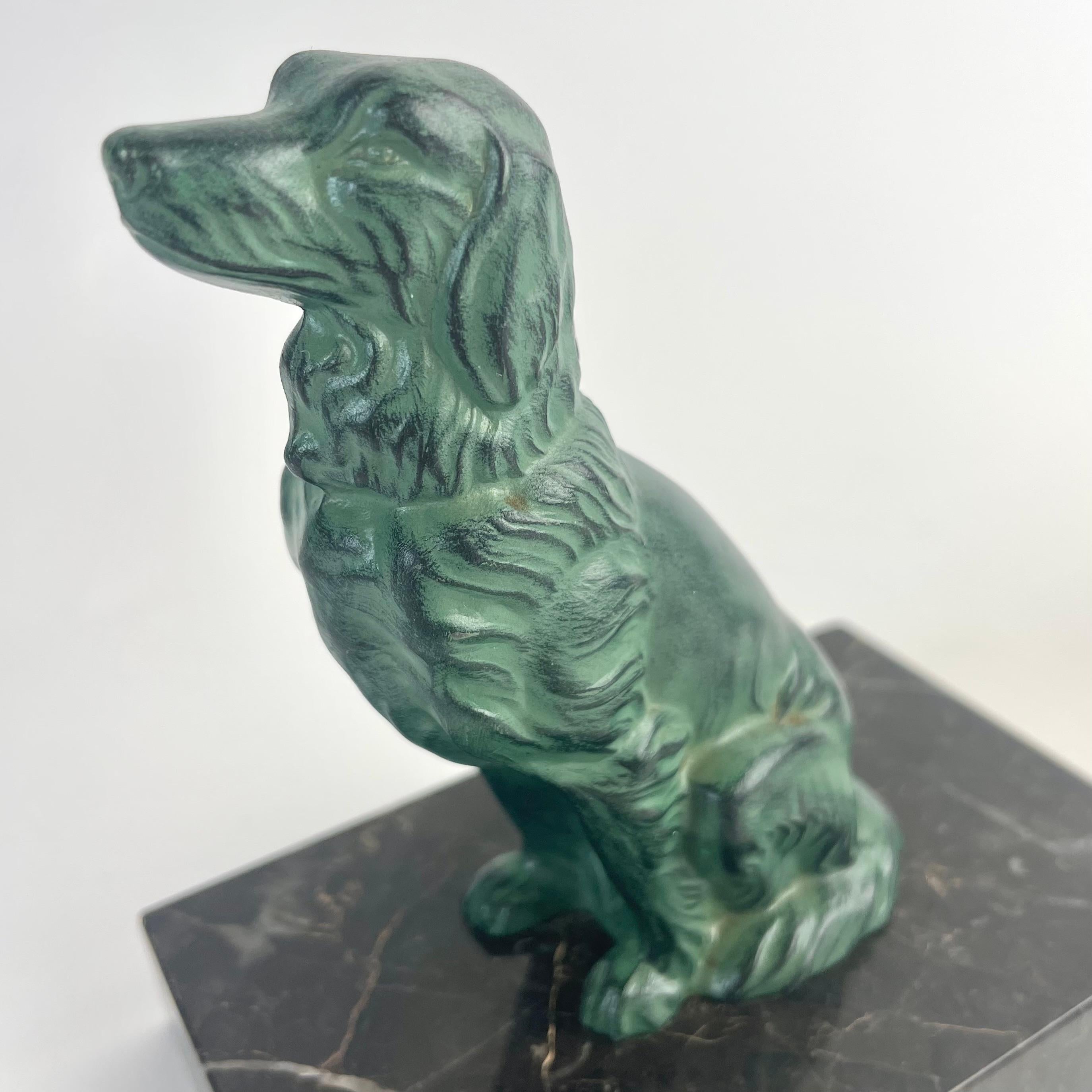 Pair of Art Deco Bookends in Spelter and Marble, Golden Retriever Motif, 1930s 6