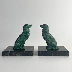 Pair of Art Deco Bookends in Spelter and Marble, Golden Retriever Motif, 1930s