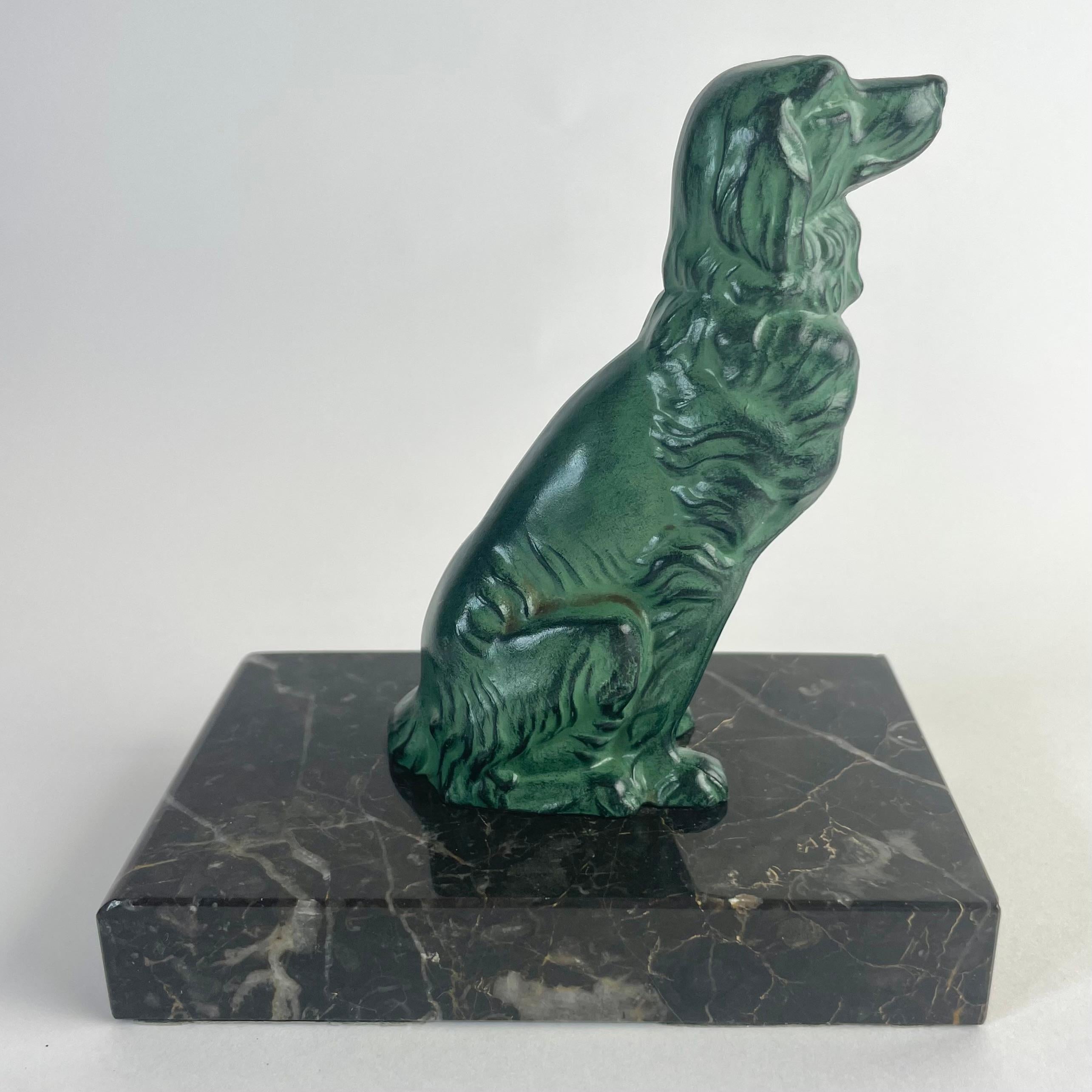 Pair of Art Deco Bookends in Spelter and Marble, Golden Retriever Motif, 1930s 2