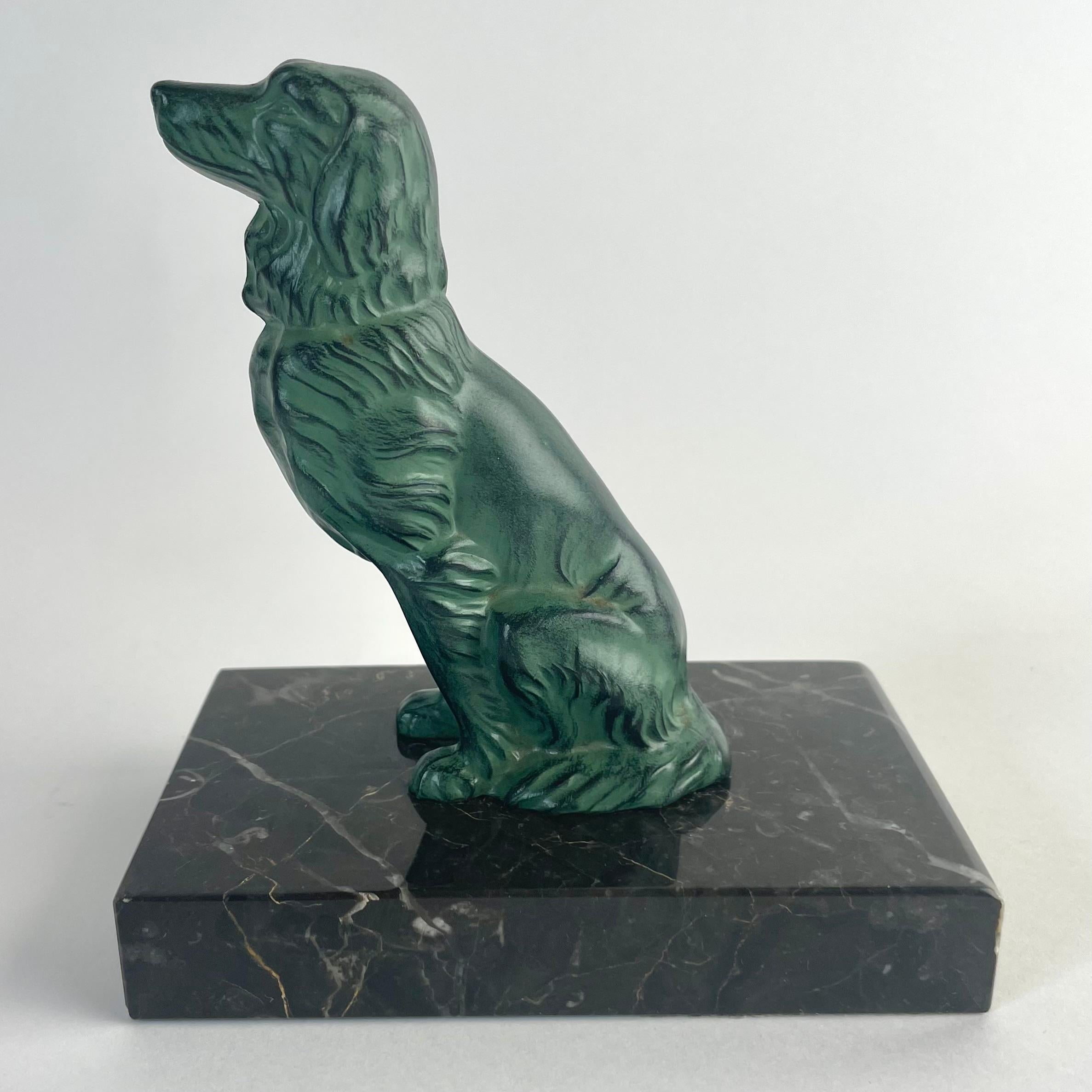 Pair of Art Deco Bookends in Spelter and Marble, Golden Retriever Motif, 1930s 4