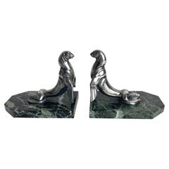 Pair of Art Deco bookends of Sea Lions by Maurice Frecourt. From the 1920s