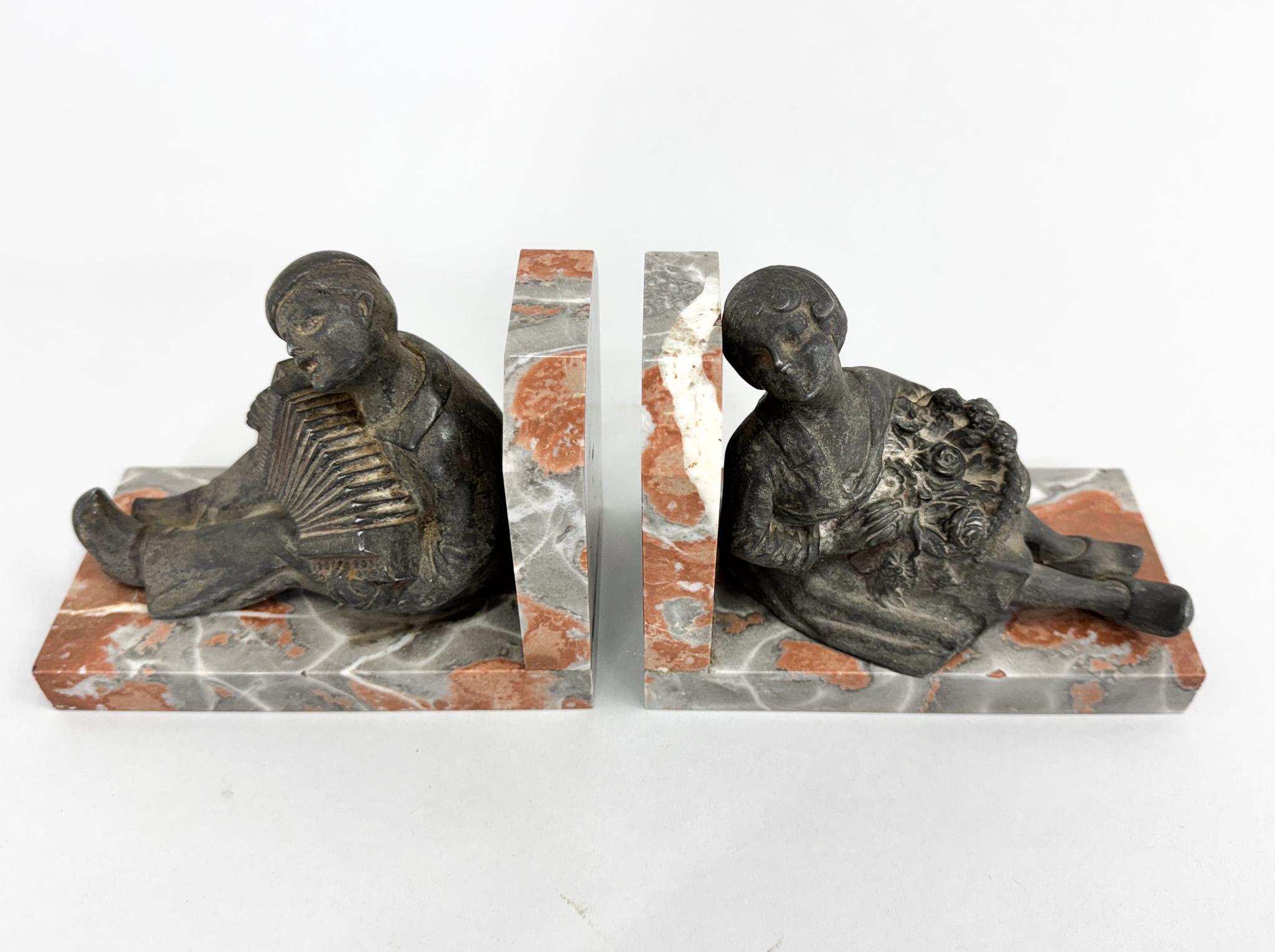 French Pair of Art Deco Bookends, Signed by L. Brunswick For Sale