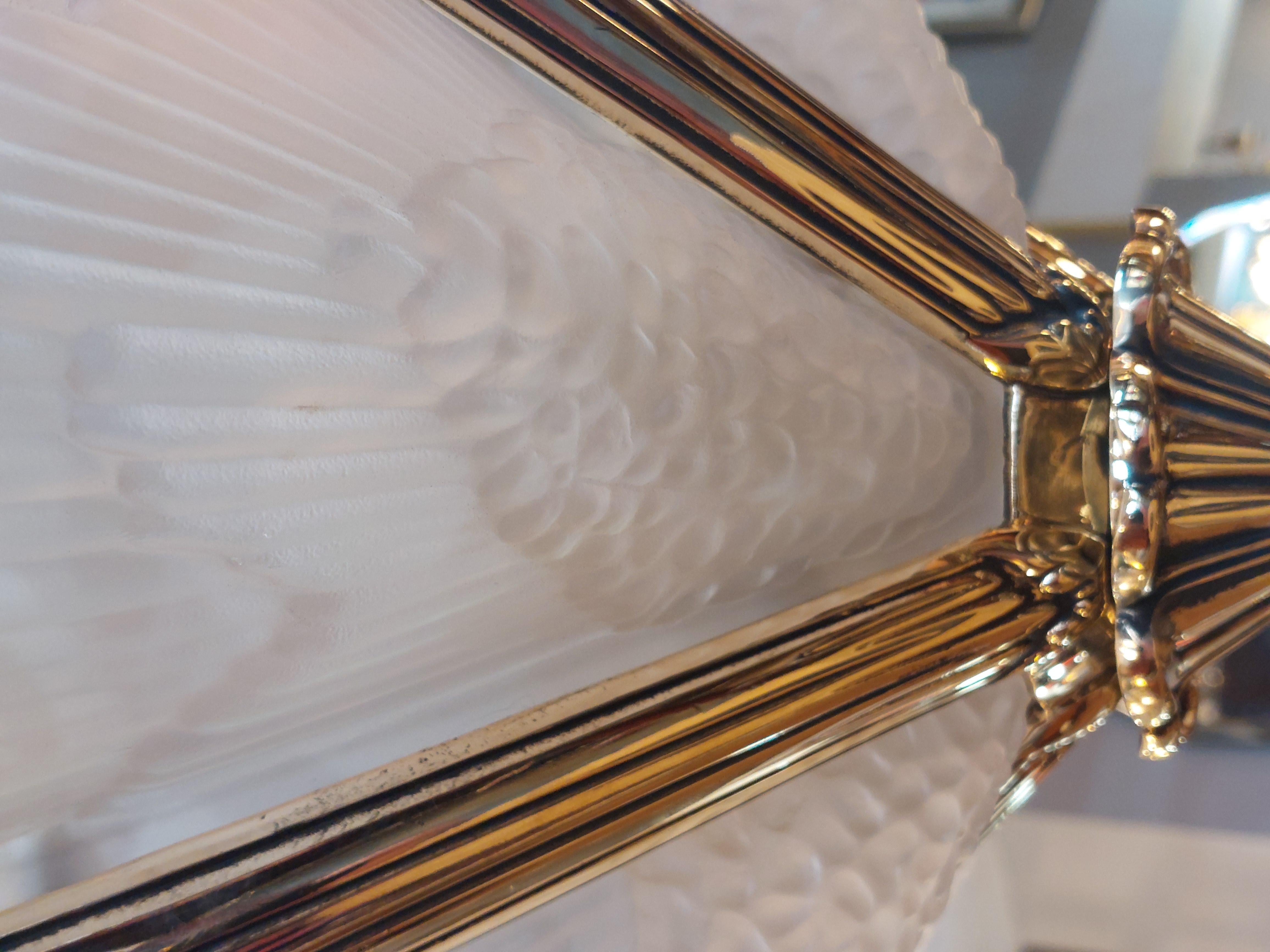 Pair of Art Deco Brass an Smoked Glass Ceiling Fittings For Sale 5