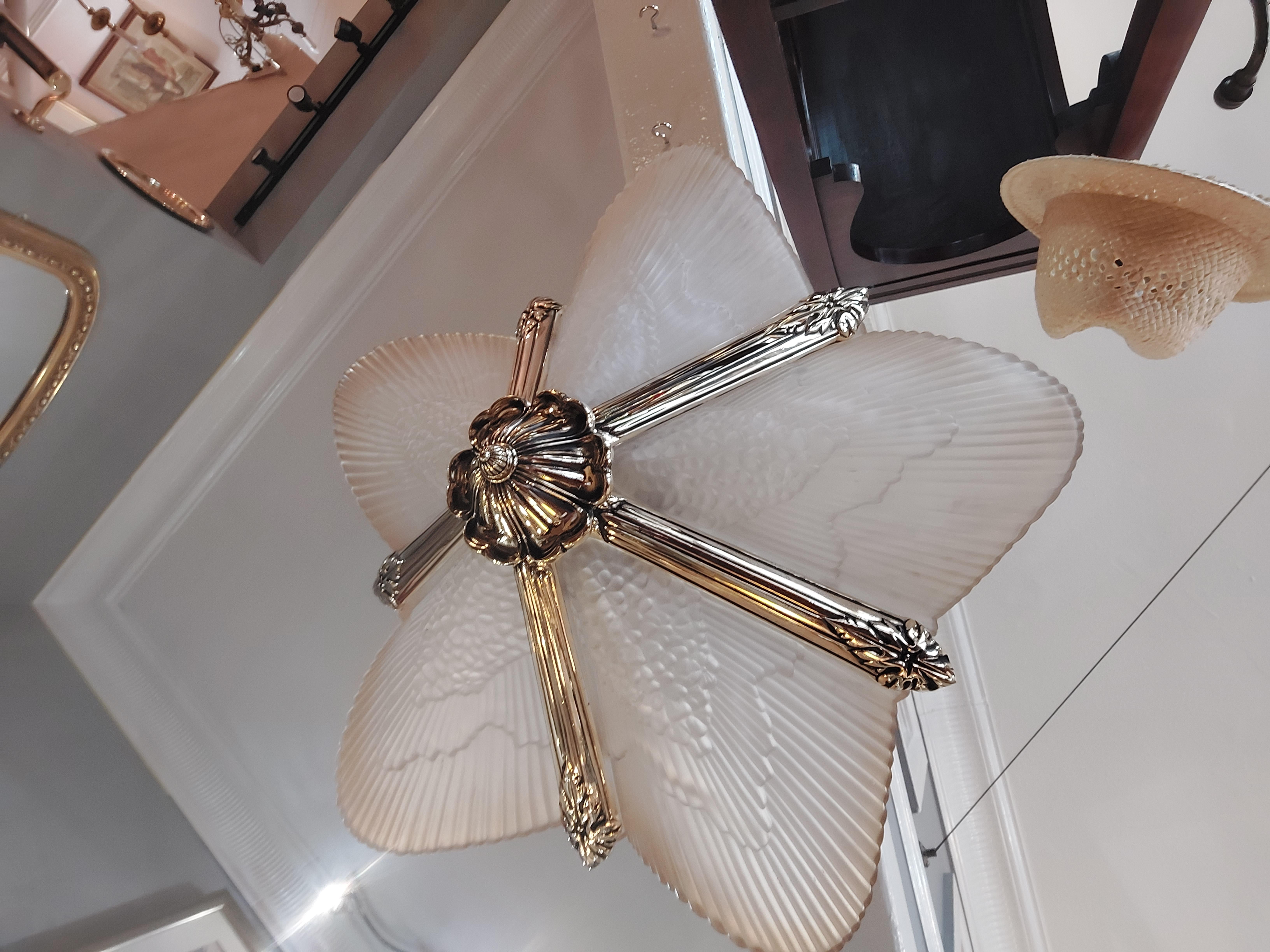 20th Century Pair of Art Deco Brass an Smoked Glass Ceiling Fittings For Sale