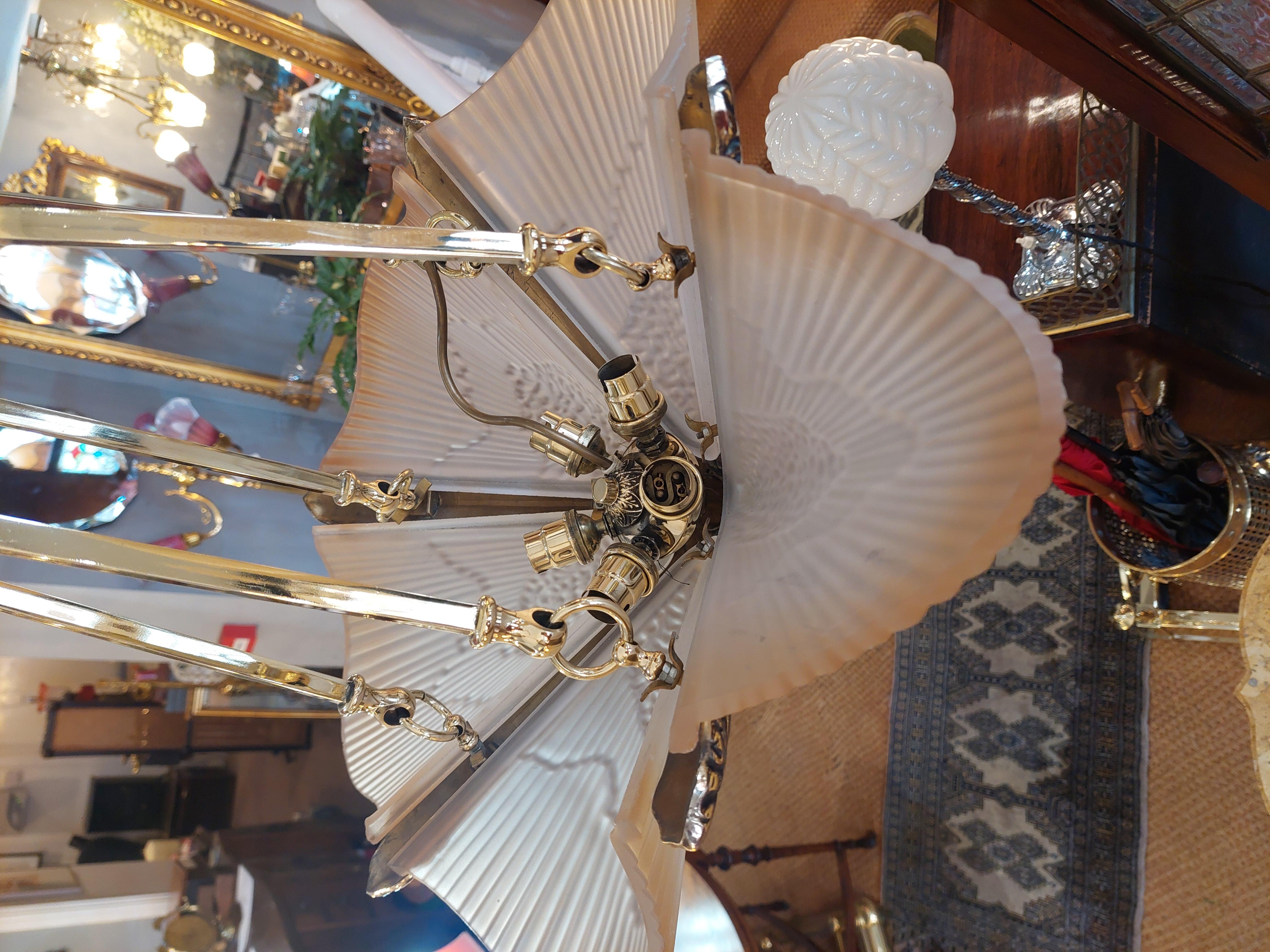 Pair of Art Deco Brass an Smoked Glass Ceiling Fittings For Sale 1