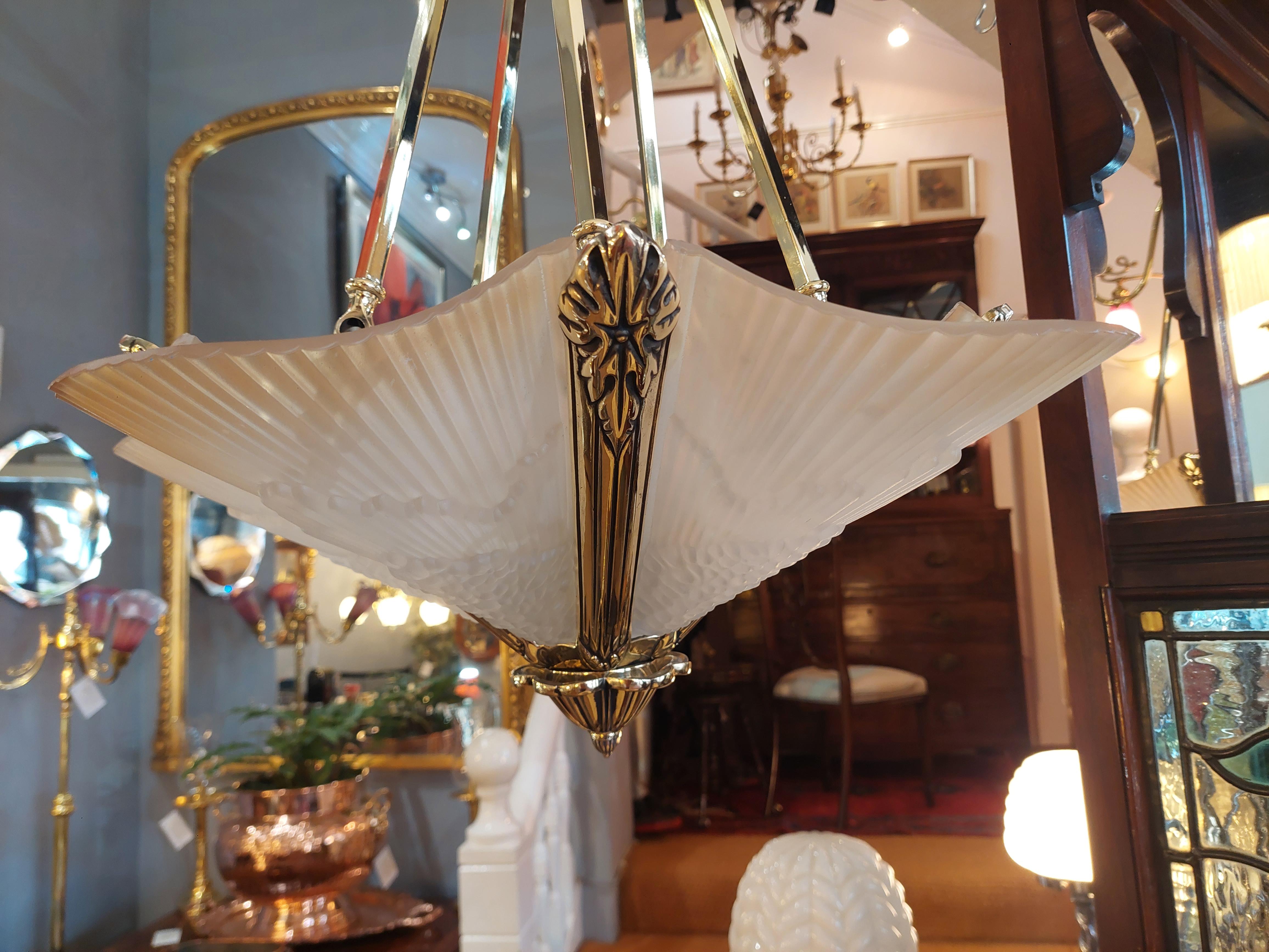 Pair of Art Deco Brass an Smoked Glass Ceiling Fittings For Sale 3