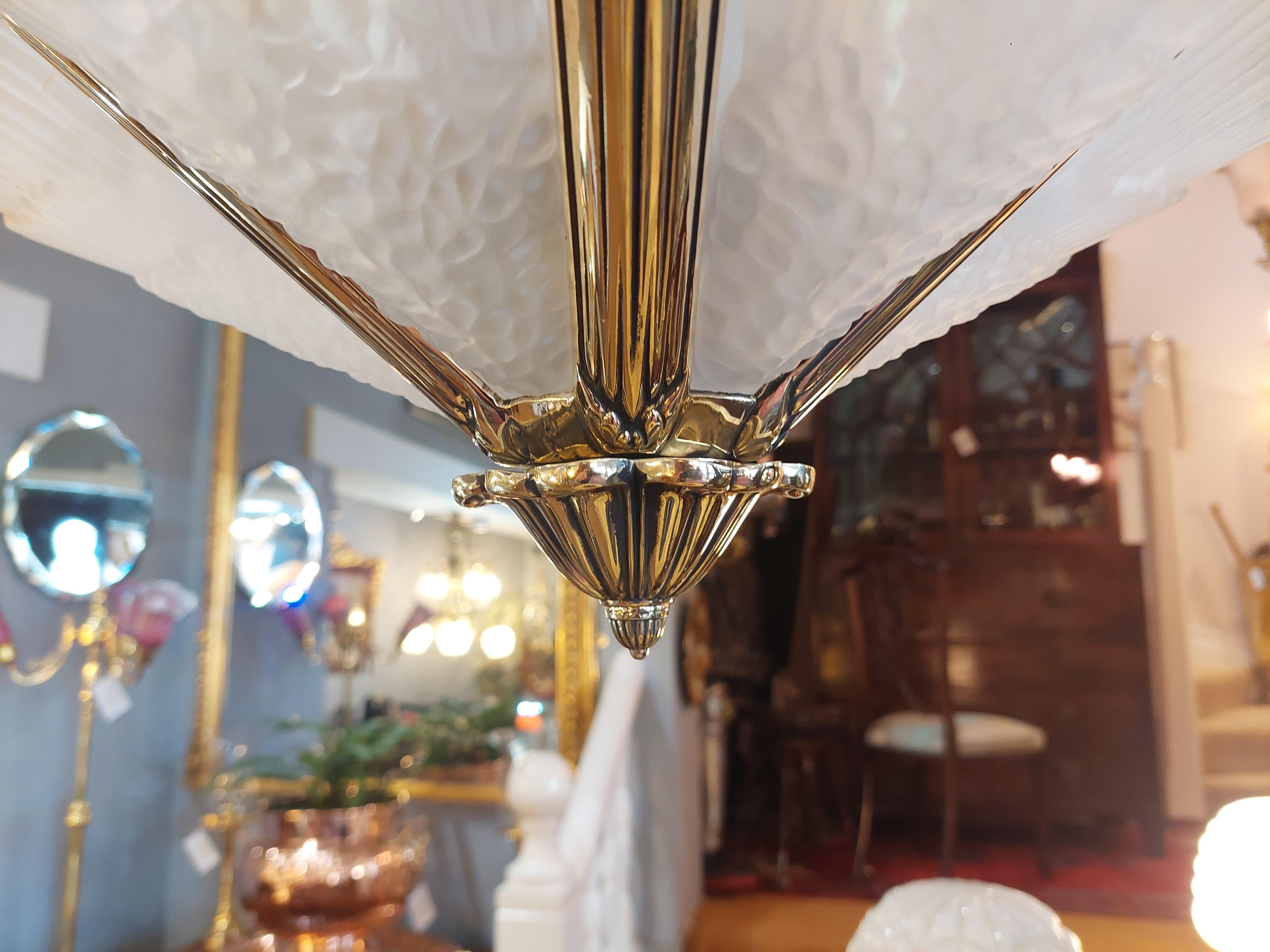 Pair of Art Deco Brass an Smoked Glass Ceiling Fittings For Sale 4