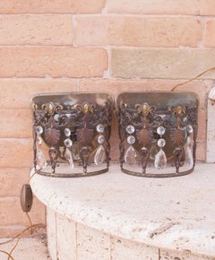 Pair of Art Deco Brass and Crystal Bedside Lamps, 1940s