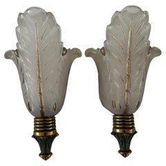 Pair of Art Deco Brass and Glass Sconces by Ezan, France, circa 1940s