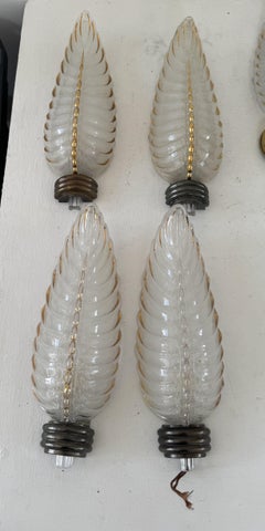 Paire d'appliques Art Déco en laiton et verre signées Ezan, France, vers 1940