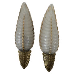 Pair of Art Deco Brass and Glass Sconces Signed by Ezan, France, circa 1940s