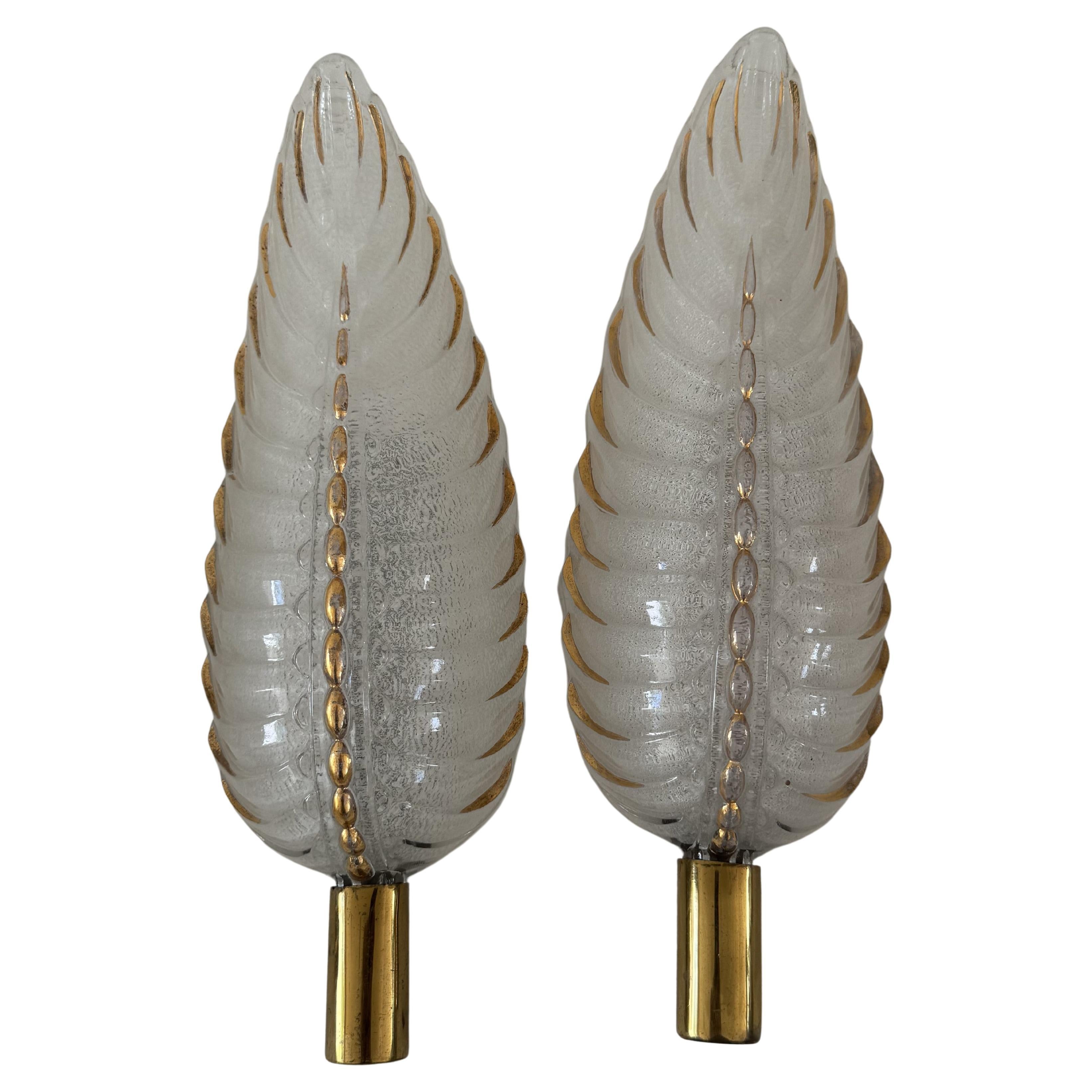 Pair of Art Deco Brass and Glass Sconces Signed by Ezan, France, circa 1940s