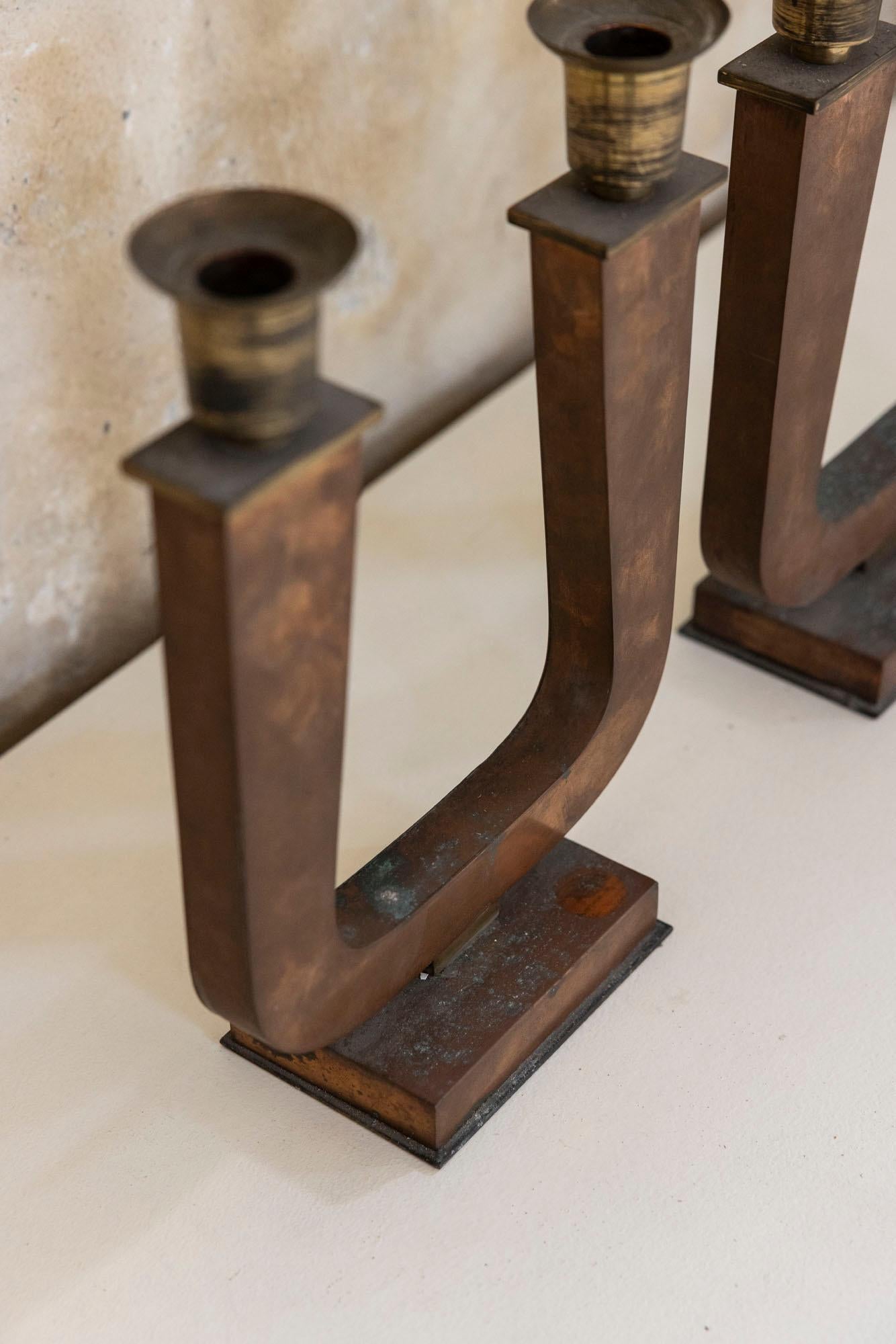 Pair of Art Deco Brass Candelabra, Italy 1930 For Sale 2