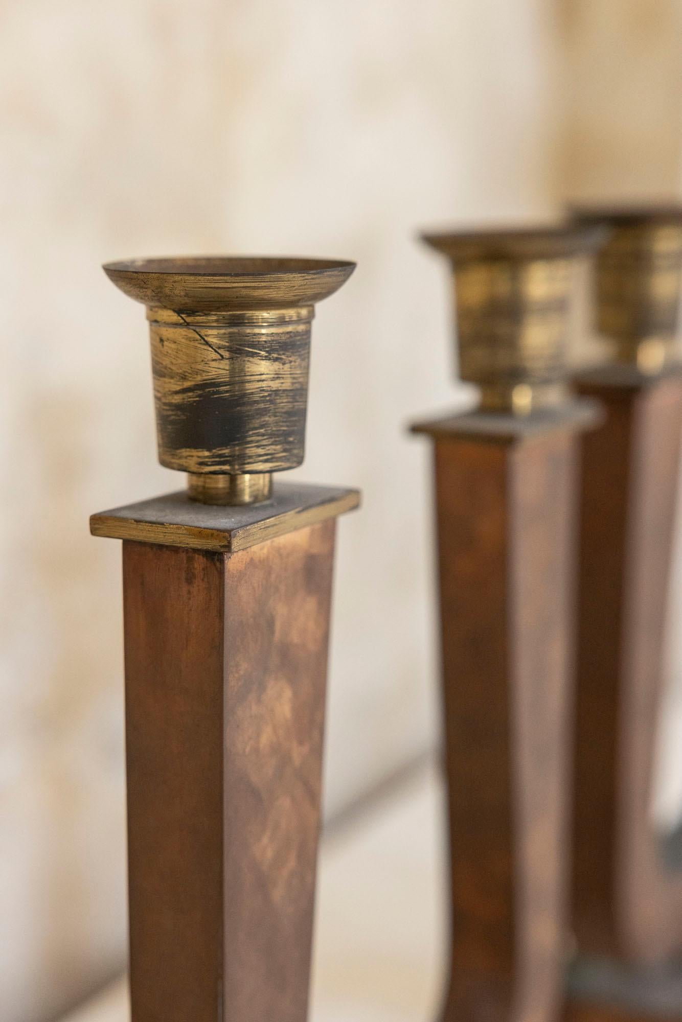 Pair of Art Deco Brass Candelabra, Italy 1930 For Sale 3