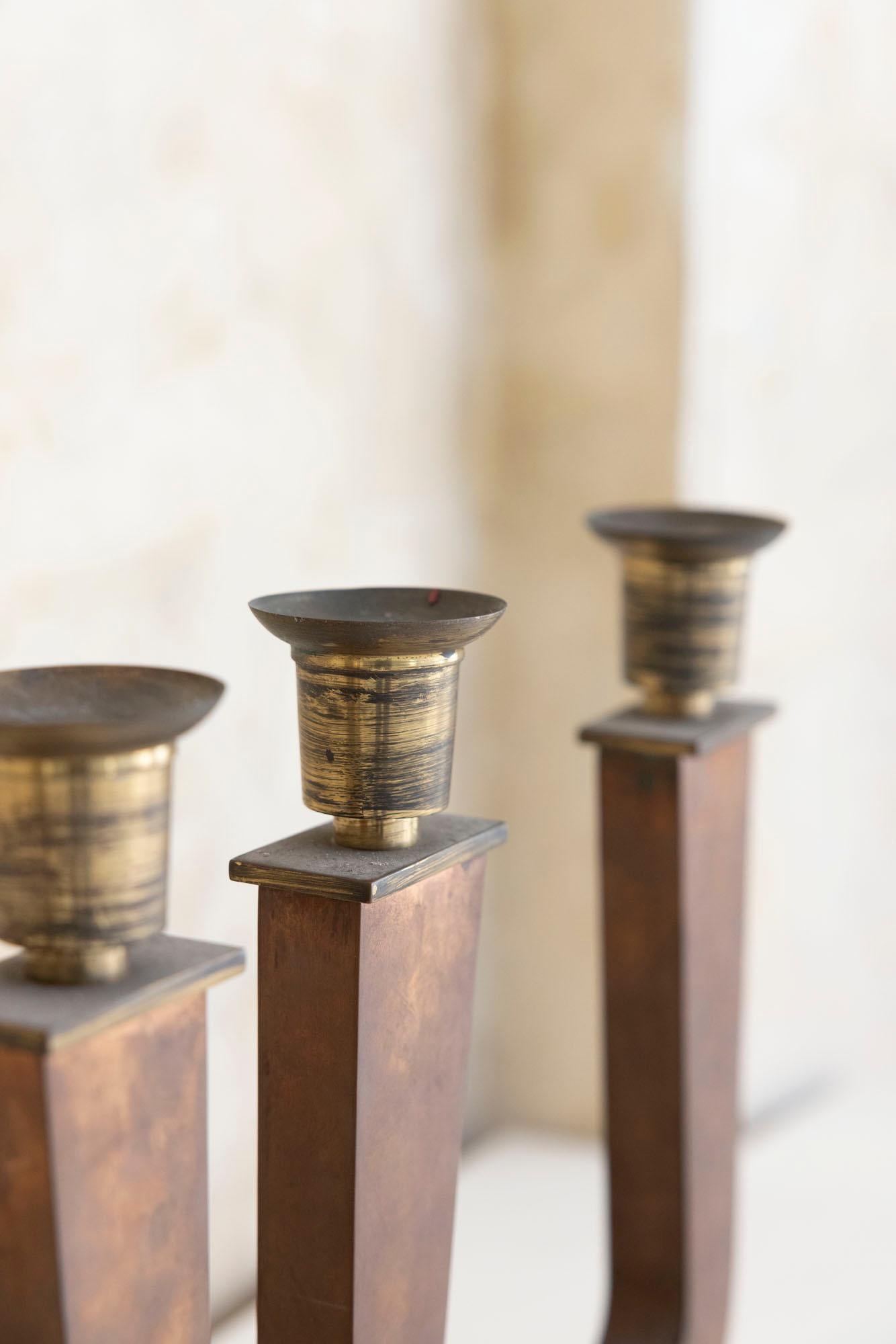 Pair of Art Deco Brass Candelabra, Italy 1930 For Sale 4