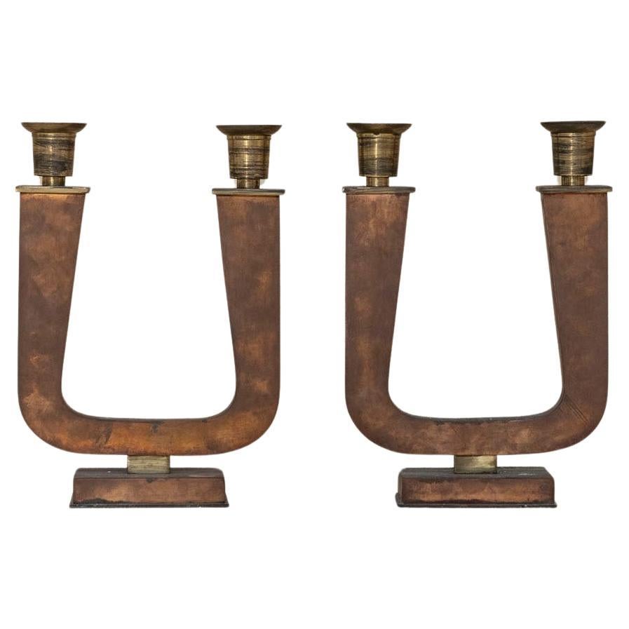 Pair of Art Deco Brass Candelabra, Italy 1930 For Sale